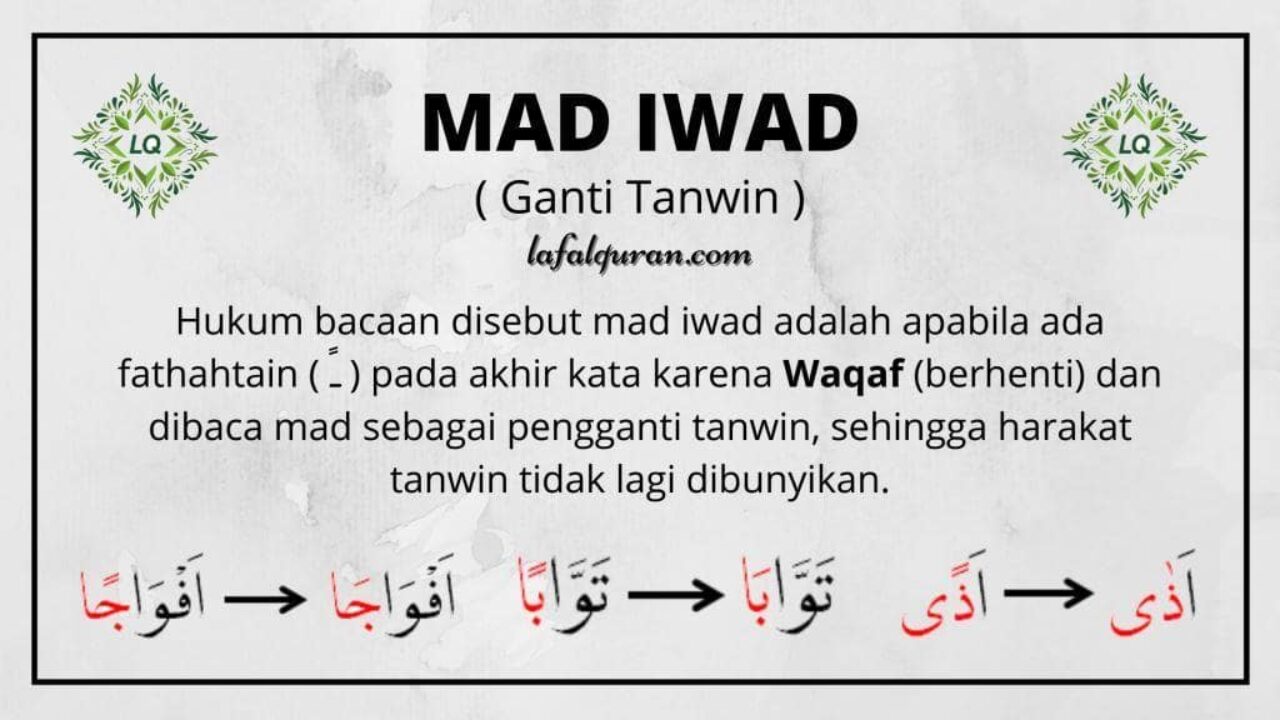 Mad iwad disebut sebagai pengganti karena bacaan mad menggantikan bunyi